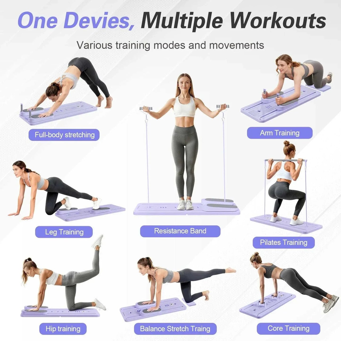 Foldable Pilates Bar with resistance bands and ab trainer for full-body workouts