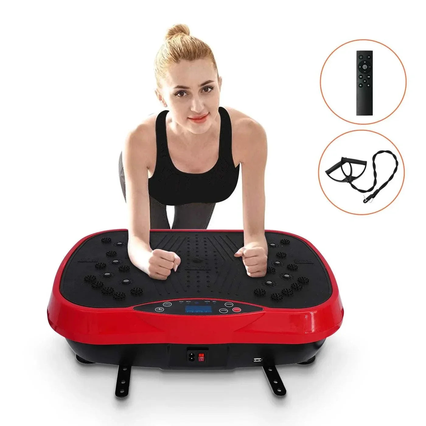 portable vibration plate exercise machine with remote and resistance bands for fat burning and full body workout