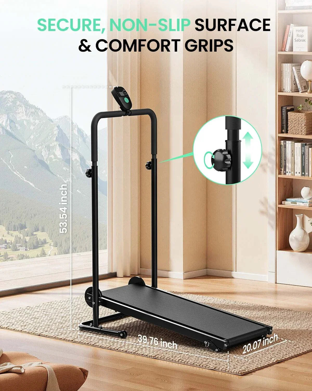 Non-Electric Treadmill – Dual Flywheel, Fixed Incline, LCD Monitor