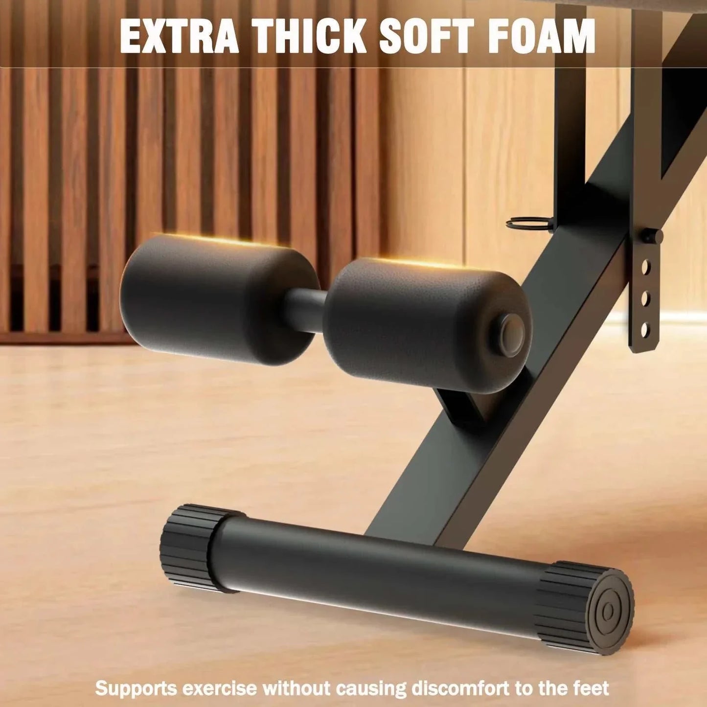 Adjustable foldable weight bench with waterproof PU leather and steel frame for full body workout, supports 1000 lbs