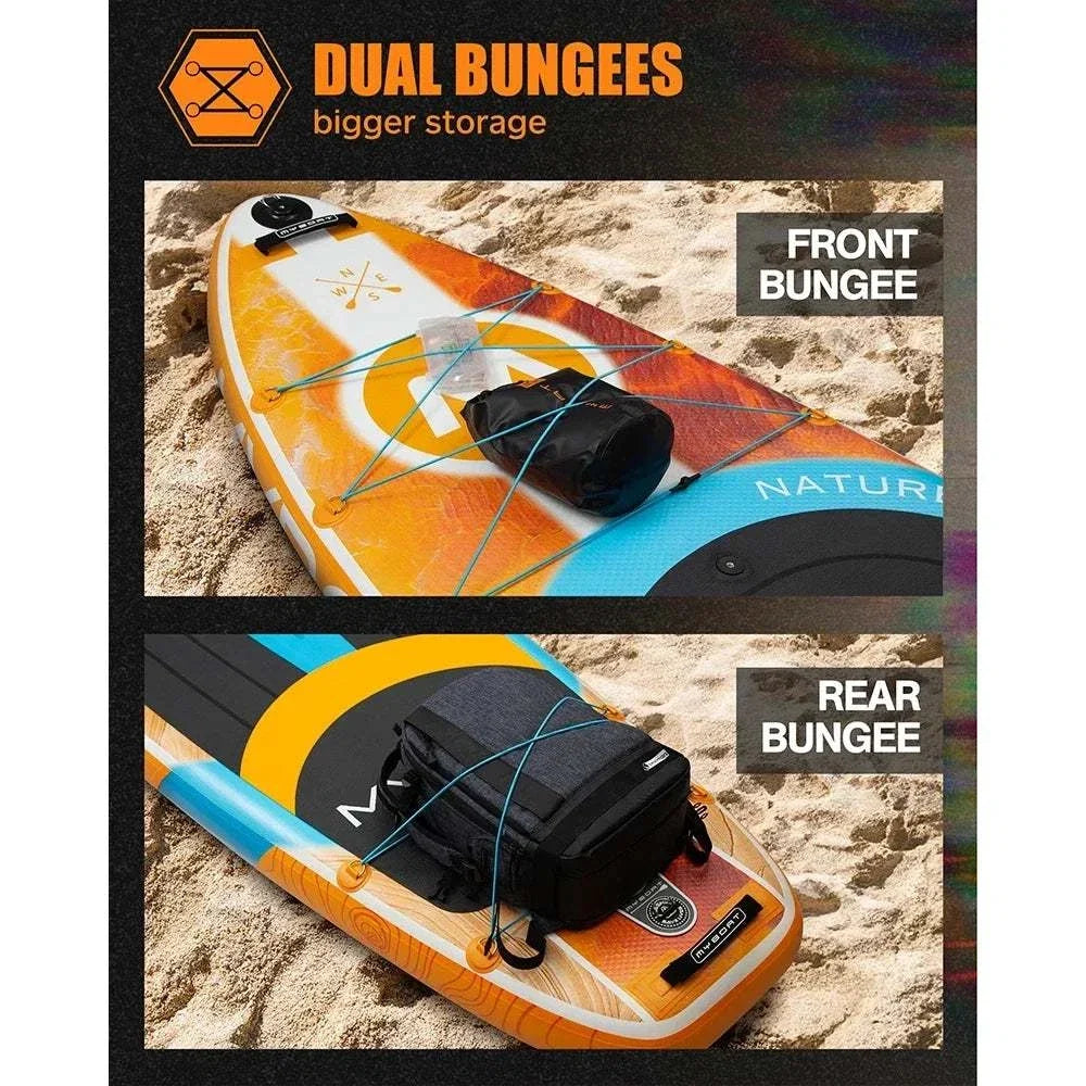 MYBOAT 11'6" inflatable paddle board with non-slip EVA pad and stainless steel D-rings for fishing and recreational use