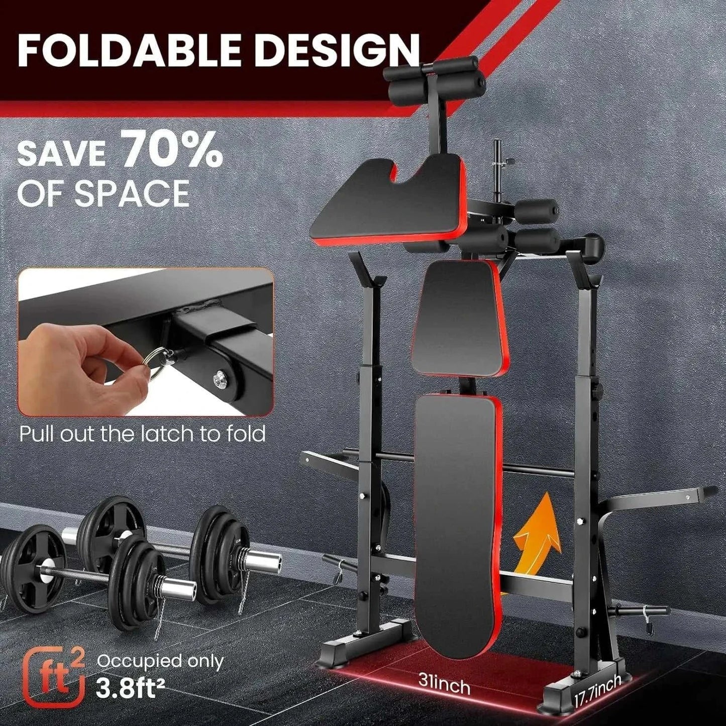 6-in-1 Weight Bench Set – 660LB Adjustable Bench with Squat & Barbell Rack