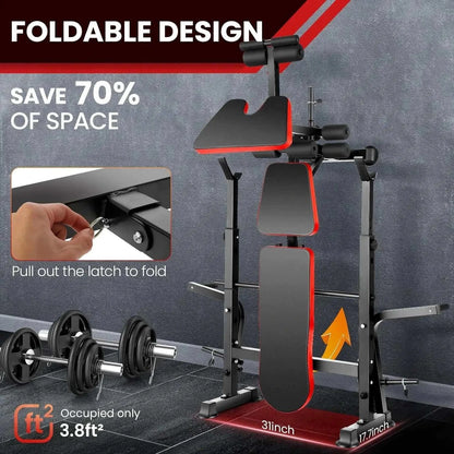 6-in-1 Weight Bench Set – 660LB Adjustable Bench with Squat & Barbell Rack