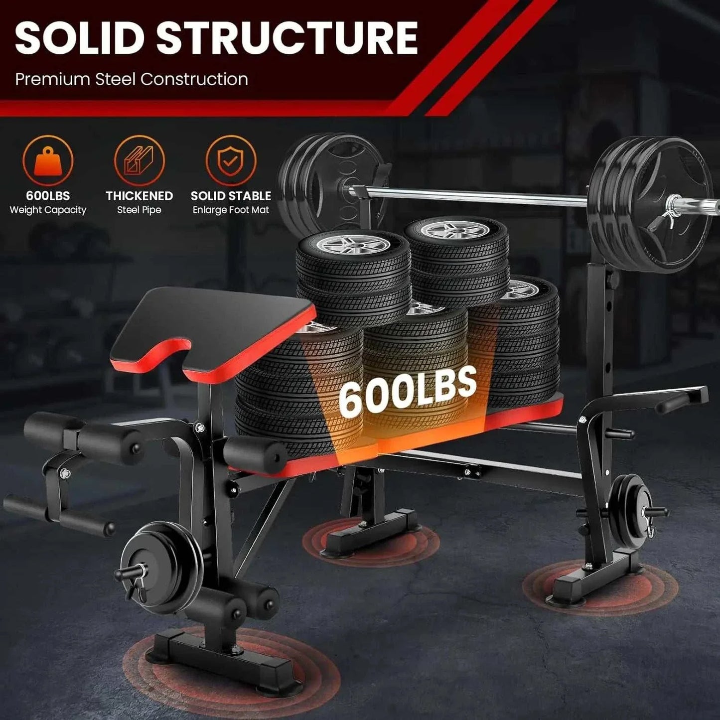 6-in-1 Weight Bench Set – 660LB Adjustable Bench with Squat & Barbell Rack
