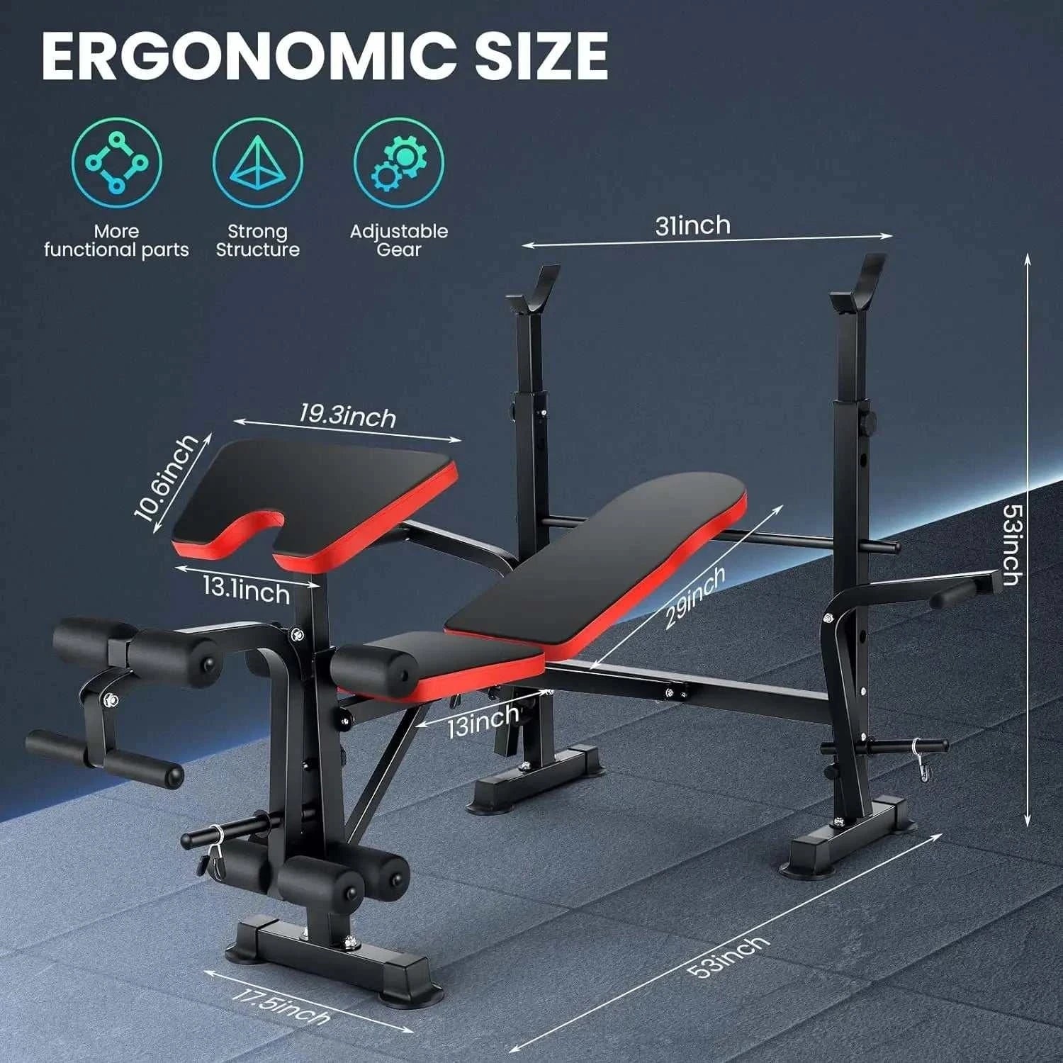 6-in-1 Weight Bench Set – 660LB Adjustable Bench with Squat & Barbell Rack