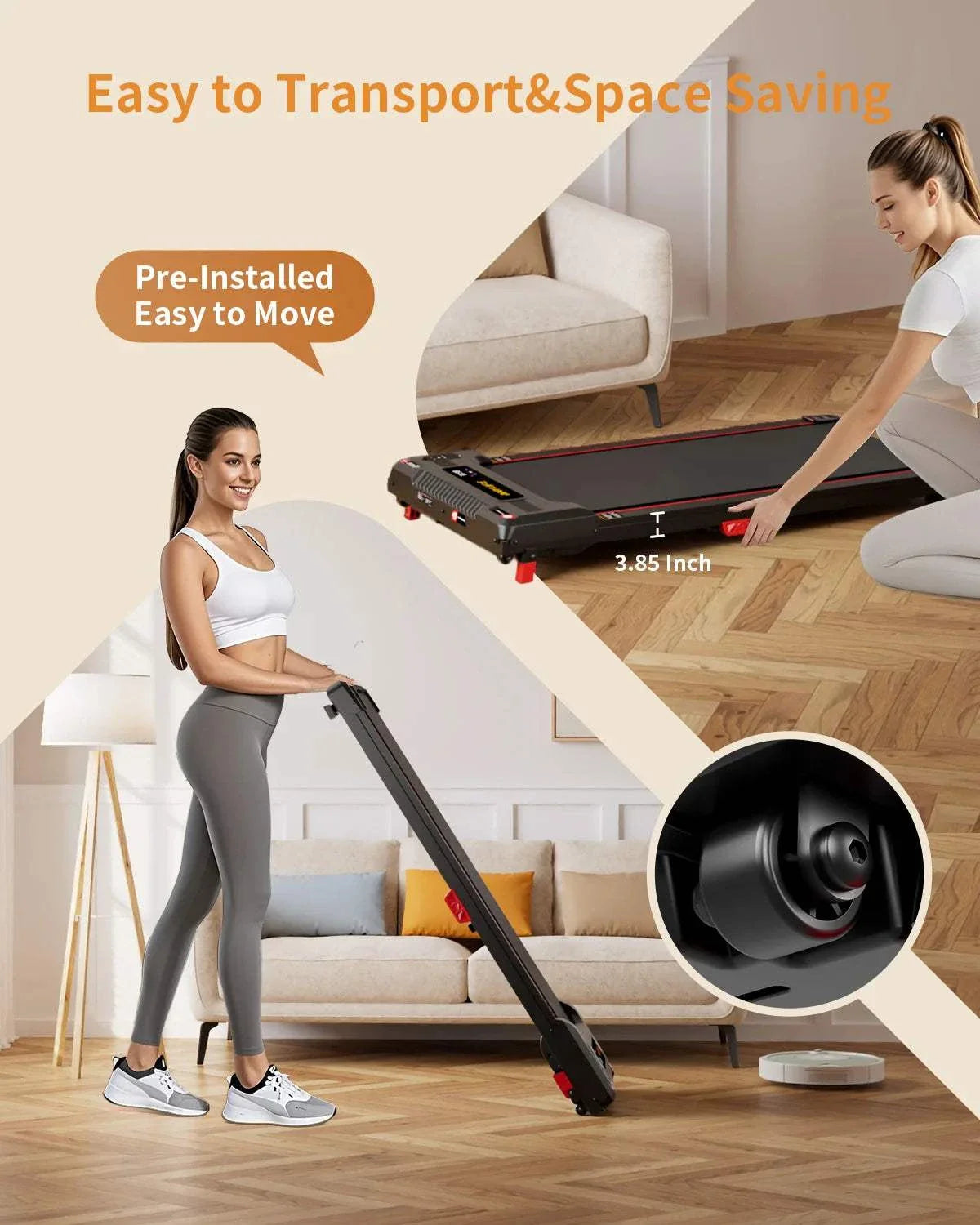Walking Pad-Under Desk Incline Walking Treadmill 2.5HP,330 lb Capacity