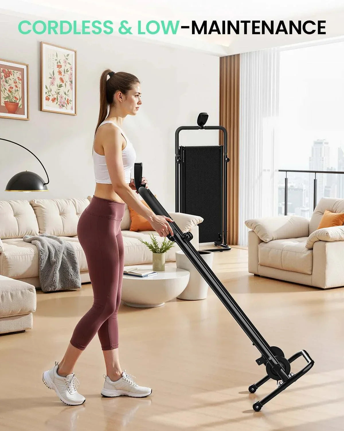 Non-Electric Treadmill – Dual Flywheel, Fixed Incline, LCD Monitor