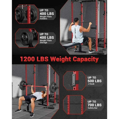 Power Cage Rack with Pulley System – 1200LBS Home Gym Strength Rack 