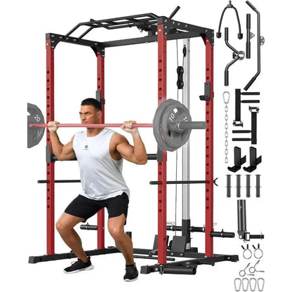 Power Cage Rack with Pulley System – 1200LBS Home Gym Strength Rack 