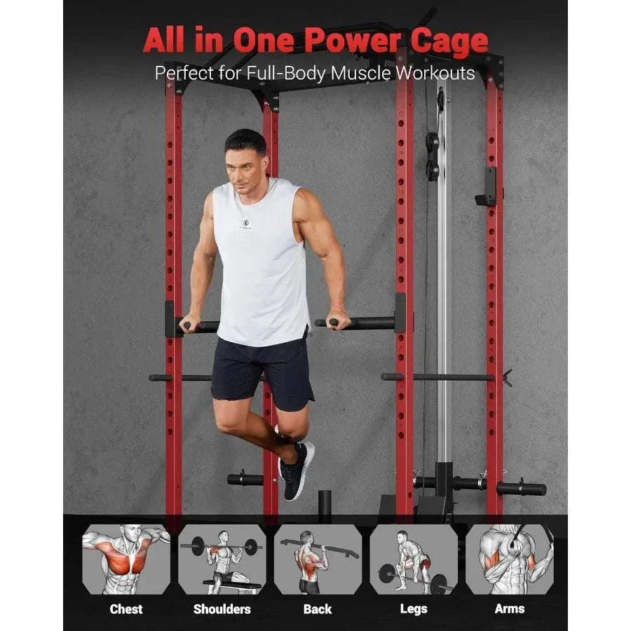 Power Cage Rack with Pulley System – 1200LBS Home Gym Strength Rack 