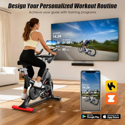 Adjustable Magnetic Resistance Indoor Exercise Bike – App Compatible, 350LB Capacity
