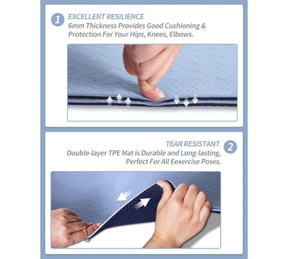 Non-Slip TPE Yoga Mat with Carry Strap – 72x24" Exercise Fitness Mat