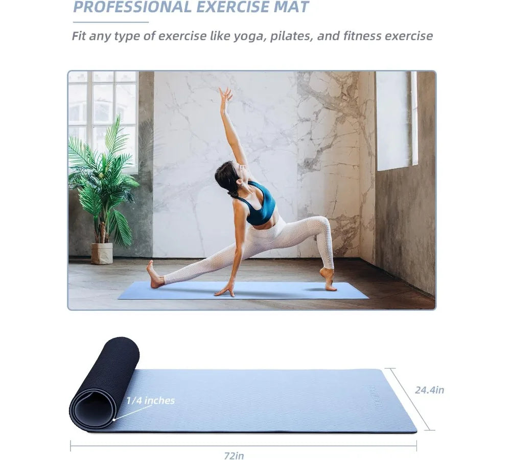 Non-Slip TPE Yoga Mat with Carry Strap – 72x24" Exercise Fitness Mat