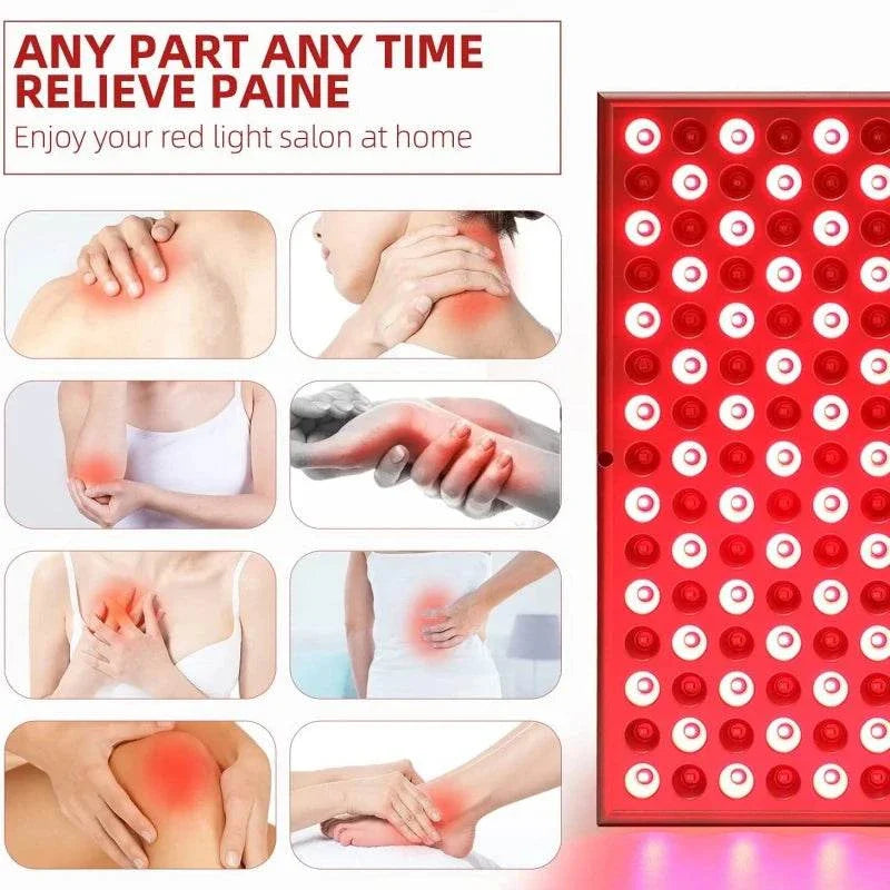 LED red light therapy panel with 225 high-intensity LEDs for anti-aging, skin rejuvenation, and pain relief