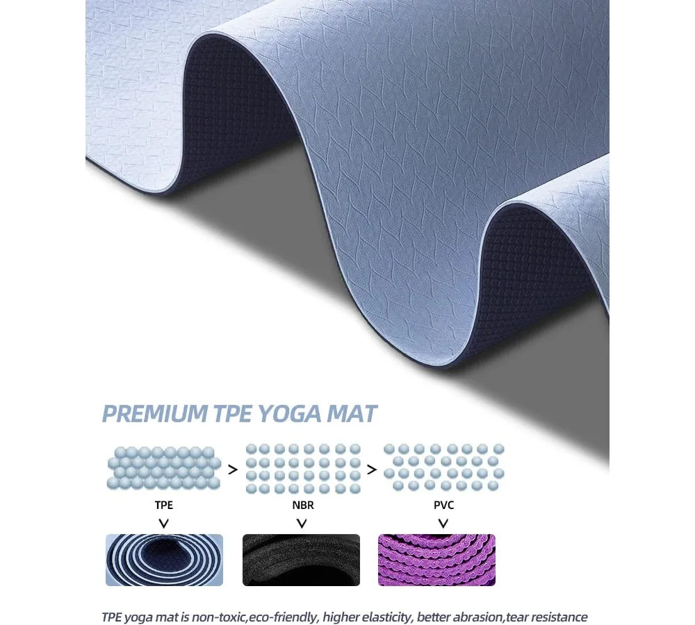 Non-Slip TPE Yoga Mat with Carry Strap – 72x24" Exercise Fitness Mat
