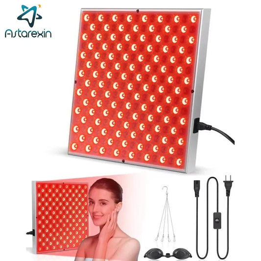 LED red light therapy panel with 225 high-intensity LEDs for anti-aging, skin rejuvenation, and pain relief
