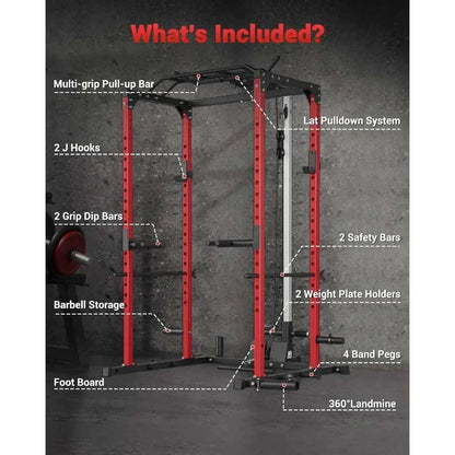 Power Cage Rack with Pulley System – 1200LBS Home Gym Strength Rack 