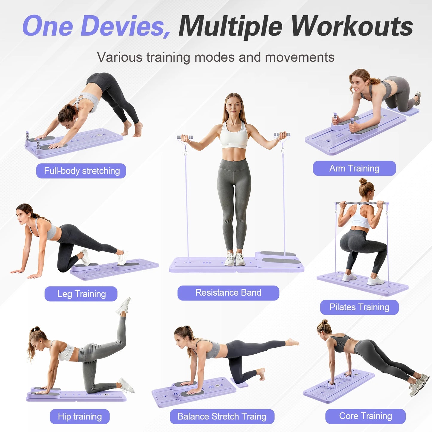 Foldable Pilates Bar & Ab Trainer with Resistance Bands