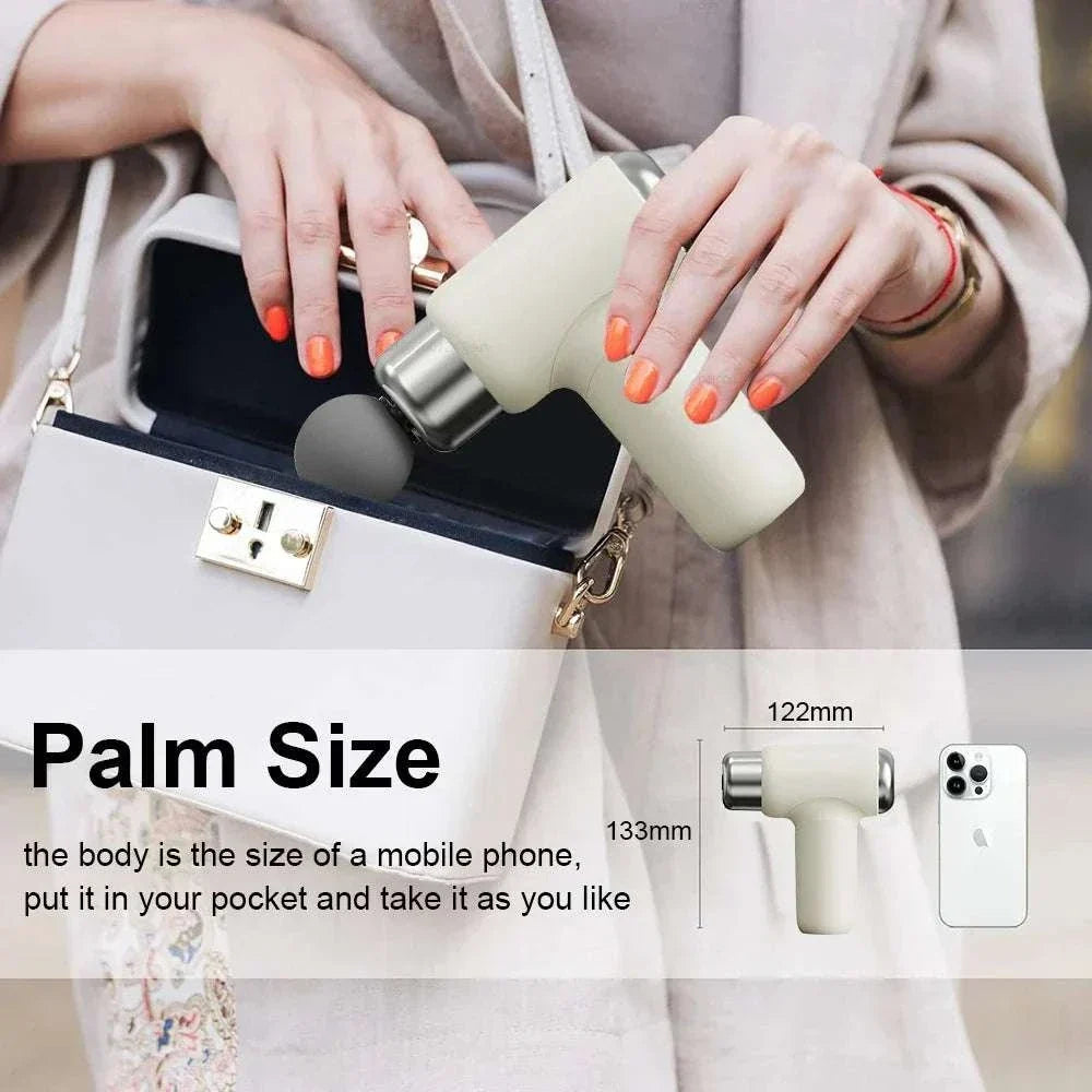Portable mini handheld massage gun for deep tissue muscle relaxation with adjustable speed