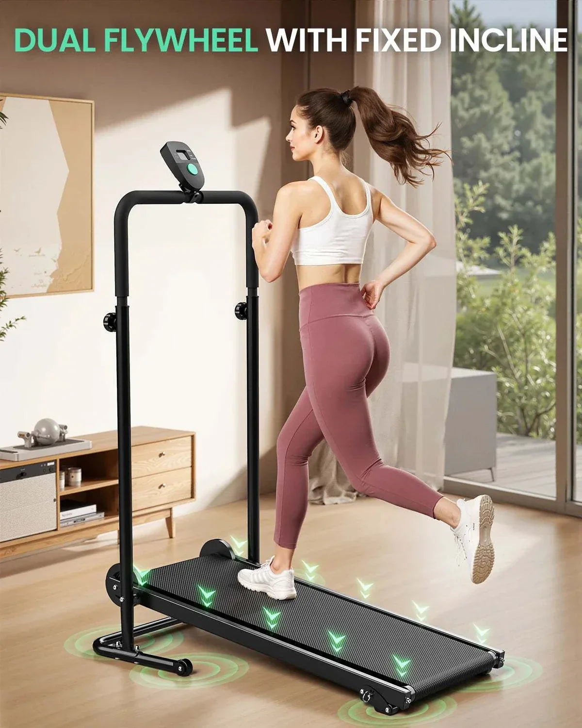 Non-Electric Treadmill – Dual Flywheel, Fixed Incline, LCD Monitor