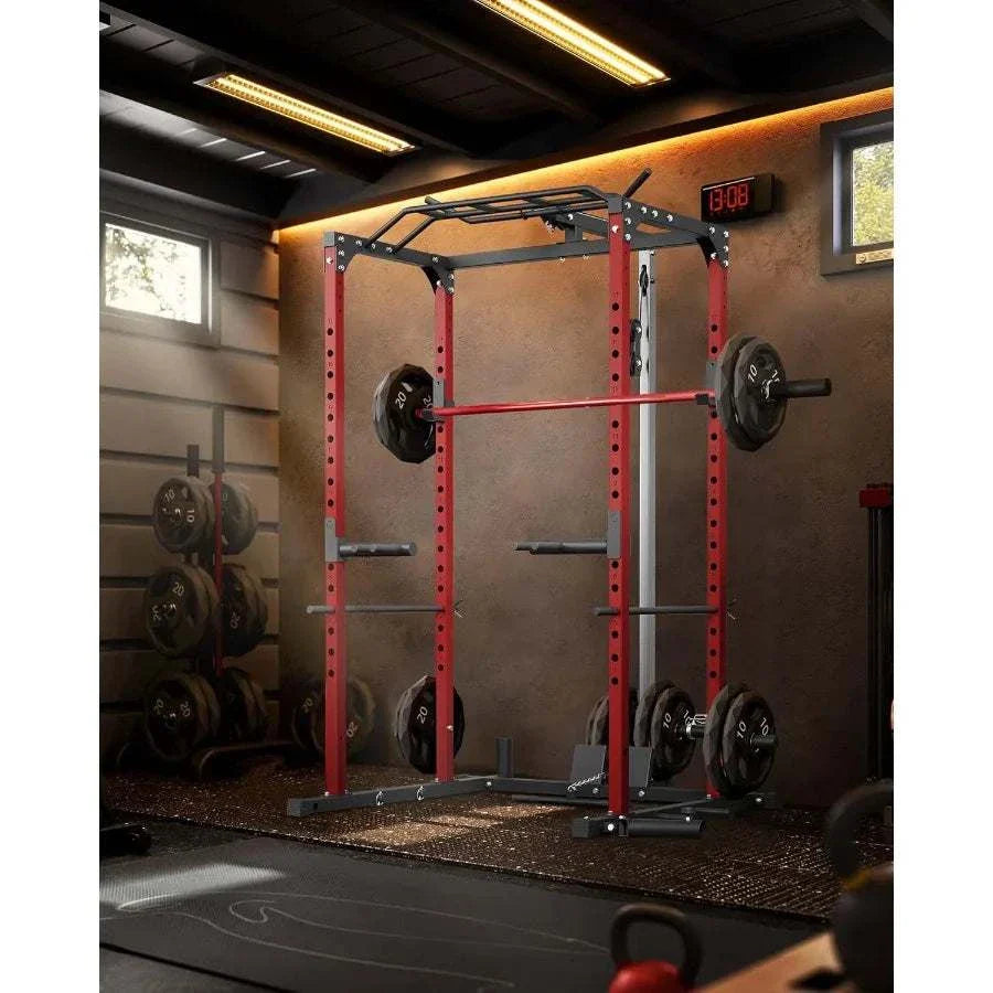 Power Cage Rack with Pulley System – 1200LBS Home Gym Strength Rack 