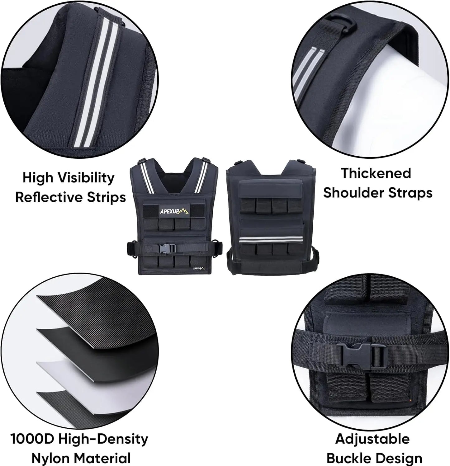 Adjustable Weighted Vest 20/30/40 lbs – Reflective Strength Training Vest for Men & Women