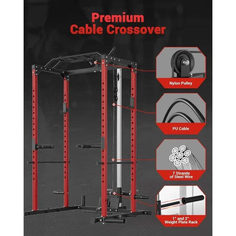 Power Cage Rack with Pulley System – 1200LBS Home Gym Strength Rack 