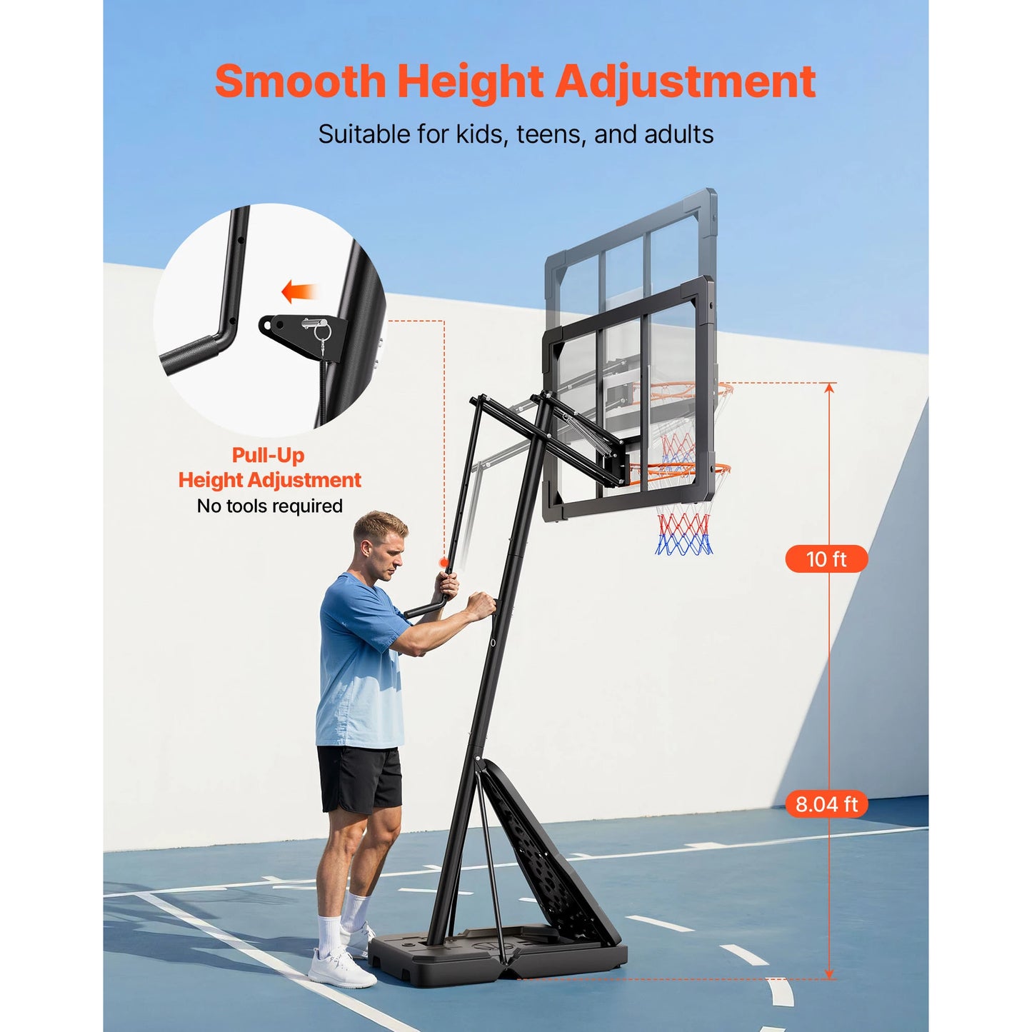 SucceBuy Adjustable Portable Basketball Hoop 44–54" Backboard
