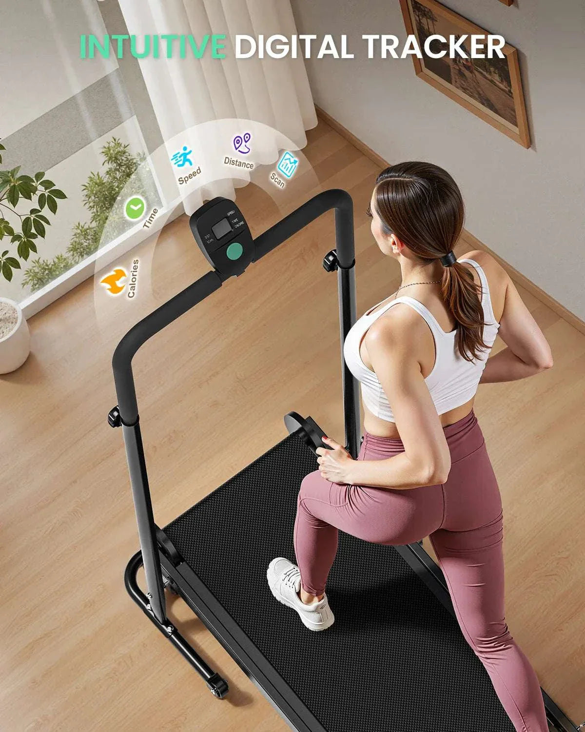 Non-Electric Treadmill – Dual Flywheel, Fixed Incline, LCD Monitor
