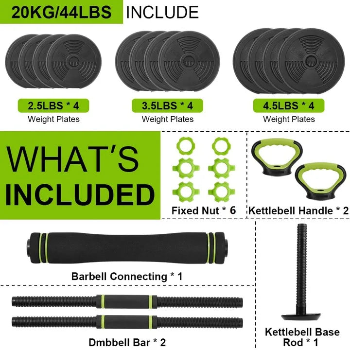 Adjustable Dumbbells 4-in-1 Set | 44/66/88LB Free Weights with Connector for Home Gym