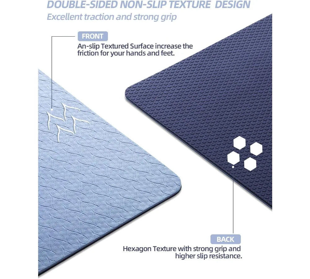 Non-Slip TPE Yoga Mat with Carry Strap – 72x24" Exercise Fitness Mat