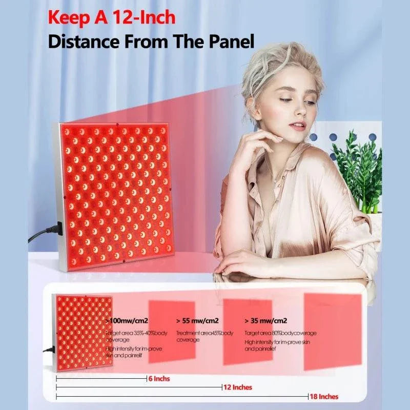 LED red light therapy panel with 225 high-intensity LEDs for anti-aging, skin rejuvenation, and pain relief