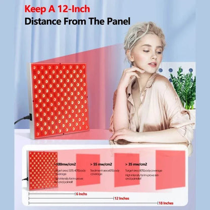 LED red light therapy panel with 225 high-intensity LEDs for anti-aging, skin rejuvenation, and pain relief