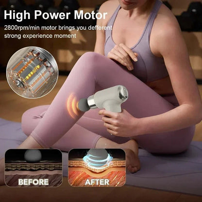 Portable mini handheld massage gun for deep tissue muscle relaxation with adjustable speed
