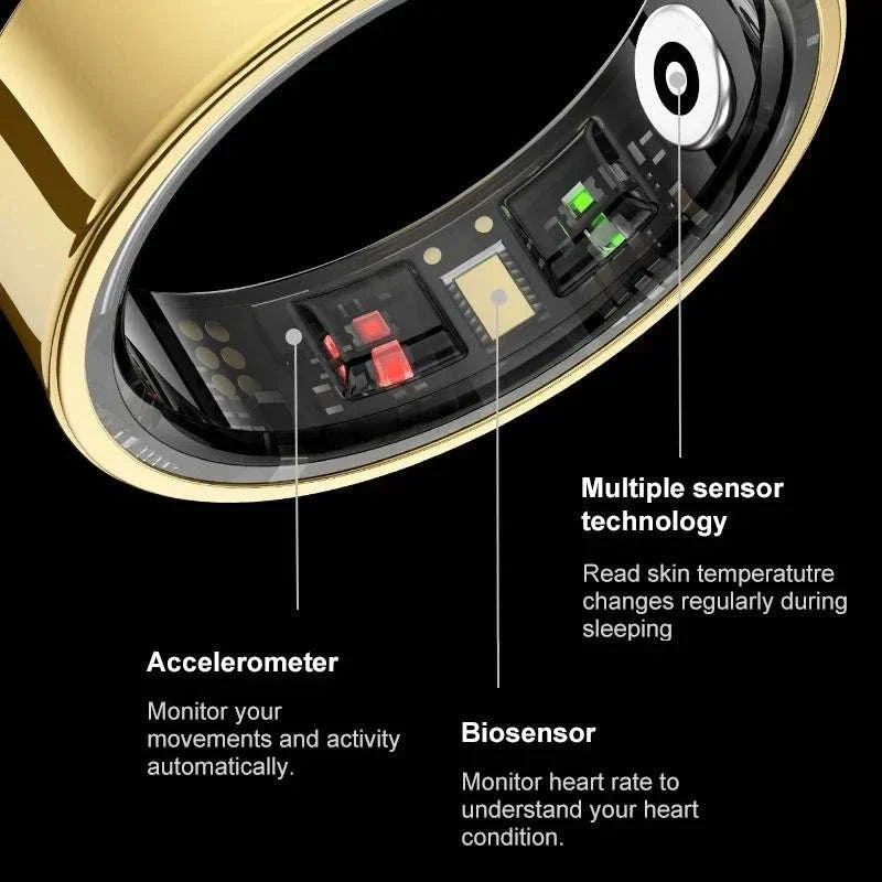 R09 smart ring with charging case monitoring heart rate and oxygen